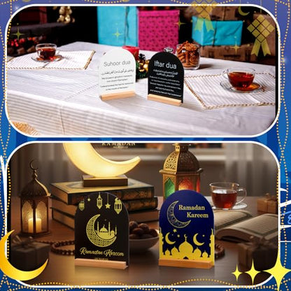 Geelin Ramadan Kareem Iftar Decorations Suhoor and Iftar Duas Sign for Home Eid Mubarak Table Decor Islamic Decoration Gift Eid Mubarak Acrylic Sign Islamic Tabletop for Desk Shelf Living Room