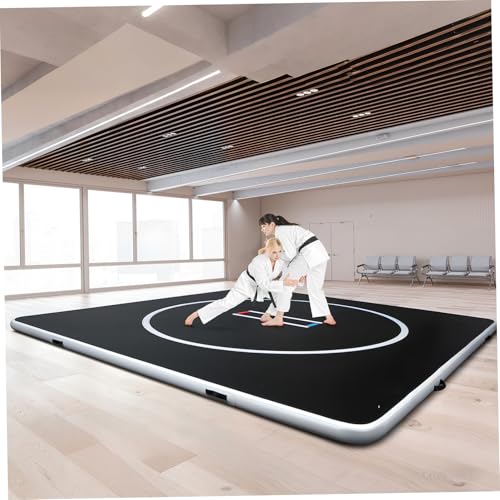 Inflatable Martial Arts Mat 10x10 FT, Portable Tumbling Mat | 4" Thick Foldable for Gymnastics, Wrestling, BJJ, Judo, Boxing, Home Training, PVC Air Mat, 15PSI