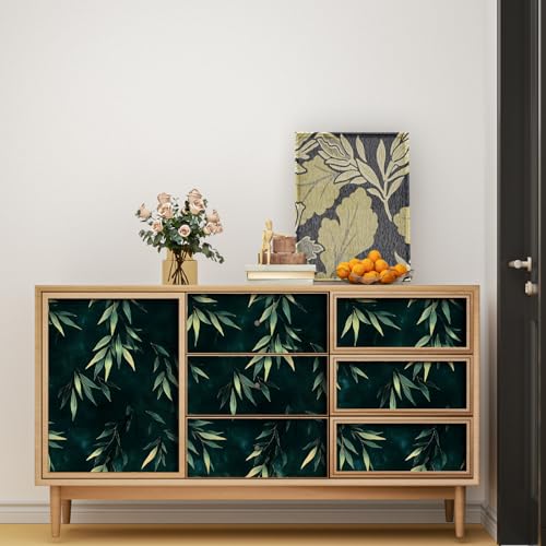 Dark Green Gold Bamboo Leaves Peel and Stick Wallpaper 17.5" x 393" | Extra Long Self-Adhesive, Removable Waterproof Contact Paper for Bedroom, Bathroom, Cabinets, Accent Wall, Laundry Room - color: Teal Green/Gold, size: 17.5" x 393"