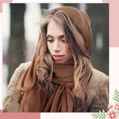 6 Pack Hijab Scarves for Women Muslim Head Wraps Jersey Hijab Soft Long Scarf Wrap for Muslim Shawl - color: Dark Color