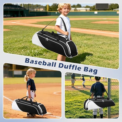 DSLEAF Youth Baseball Duffle Bag for 2 Bats, Small Softball Gear Bag with Separate Shoe Compartment for Youth Baseball Gear & Equipment