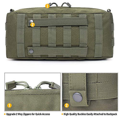 WYNEX Large Molle Pouch, Tactical Molle Bag Vertical Admin Pouch, Modular Utility Pouch Increment Side Pouch for Tactical Backpack Molle Rucksack Attachment, with Shoulder Strap For Use as Sling Bag - color: Army Green (upgraded) - 2 Packs
