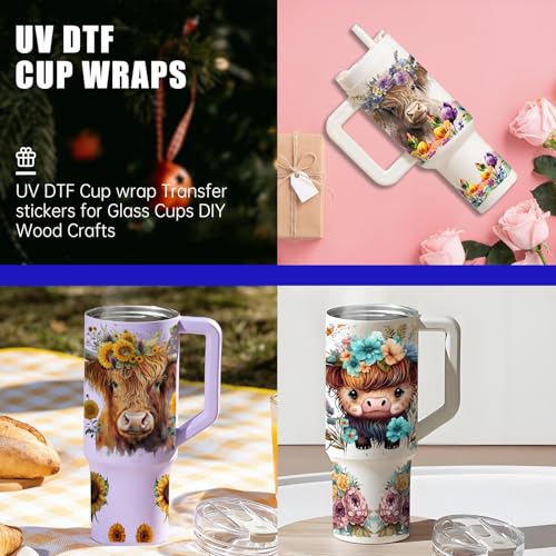 6 PCS Cow UV DTF Stickers, UV DTF Cup Wrap for 40oz | Vibrant washable UV DTF cup wrap transfers with strong adhesion for glass cups, mugs and smooth hard surfaces - style: Cow
