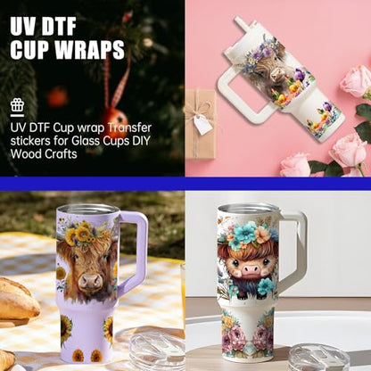 6 PCS Cow UV DTF Stickers, UV DTF Cup Wrap for 40oz | Vibrant washable UV DTF cup wrap transfers with strong adhesion for glass cups, mugs and smooth hard surfaces - style: Cow