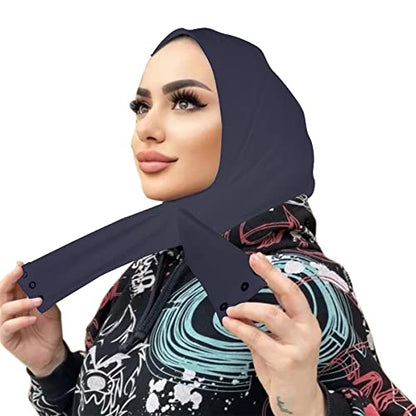 Suillty Fashion Muslim Hijab for Women Instant Snap Fastener Hijab Inner Cap Full Cover Head Wraps Scarf Islam Turban Caps - color: Navy
