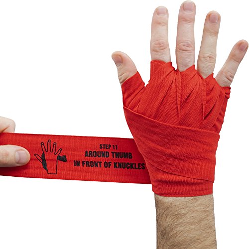 ArrowWay Instructional Hand Wraps w/Printed Directions for Boxing & MMA - 142" Meister Elastic - color: Red