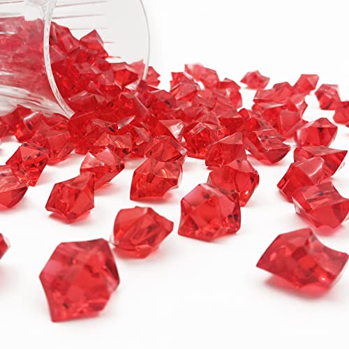 Vase Fillers,150 pcs 16 * 22 mm Red Fake Crushed Ice Cubes, Red Plastic Artificial Acrylic Rocks Acrylic Decor - color: Red-16*22mm-150pcs