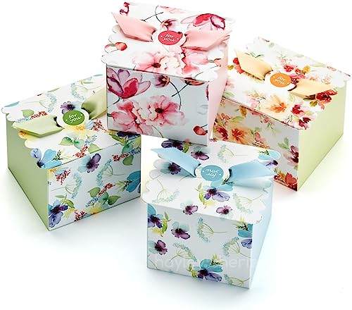 Small Floral Gift Boxes with Ribbons (20 Pack) Decorative Mini Treat Boxes