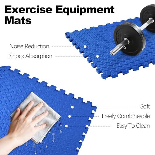 Elevon Puzzle Exercise Gym Flooring Mat, 3/4" Thick EVA Interlocking Foam 24 Tiles Workout Mat for Home Gym, 96 Sq Ft, Navy