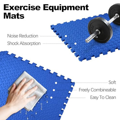 Elevon Puzzle Exercise Gym Flooring Mat, 3/4" Thick EVA Interlocking Foam 24 Tiles Workout Mat for Home Gym, 96 Sq Ft, Navy