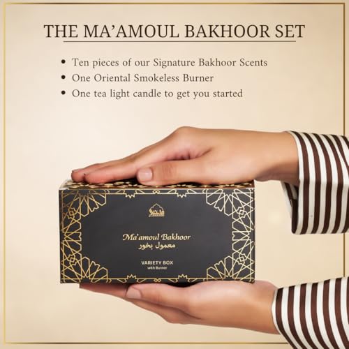 Maamoul Bakhoor Variety Box & Burner by Dukhni | Authentic Arabic Oud Incense | 10 pcs Bakhoor, 5 Mixed scents - color: Variety Box (10) + Persian Burner