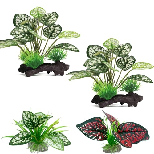 Moonorange Reptile Artificial Plants, Terrarium Plants Decorations Supplies, Aquarium Fish Tank Plant, Amphibian Habitat Hideout Tank Accessories(M Set-4pcs/B) - color: M Set-b