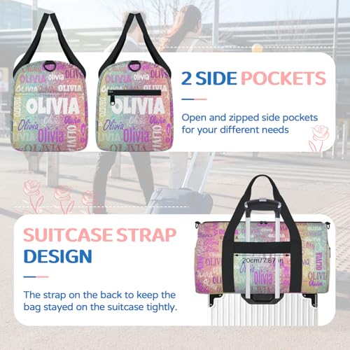 Personalized Gym Dance Ballet Bag Small, Colorful Rainbow Glitter | Custom Name Sport Weekender Carry On Travel Duffel Bags - color: Pink Blue Colorful