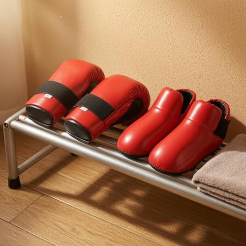 Milageto Taekwondo Guard Set Padded Foot Protectors Curved Openings Taekwondo Sparring Gloves - color: Red, size: X-Small