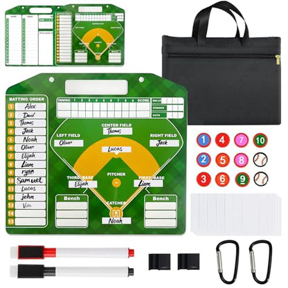 Magnetic Baseball Lineup Board for Coaches - Professional Dugout Clipboard with Dry Erase Whiteboard, 30 Magnets, 12 Tokens & Carry Case | Coaching Accessories for Baseball/Softball - style: With a handbag