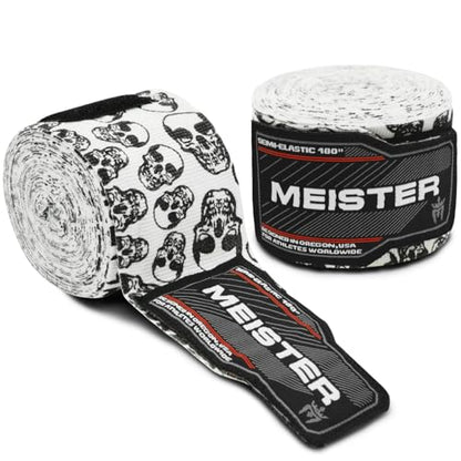 Meister Adult 180" Semi-Elastic Hand Wraps for MMA & Boxing (Pair) - color: Death Skulls