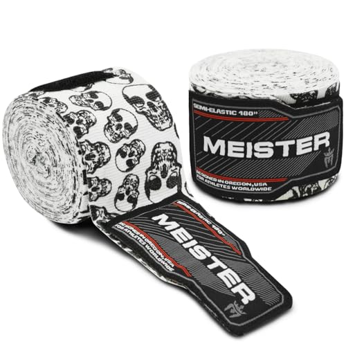 Meister Adult 180" Semi-Elastic Hand Wraps for MMA & Boxing (Pair) - color: Death Skulls
