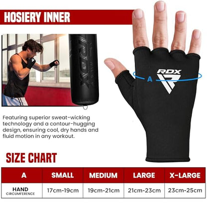 RDX Boxing Hand Wraps Inner Gloves Men Women, Half Finger Elasticated Bandages, Under Mitts Fist Protection, Muay Thai, Kickboxing, MMA, Martial Arts Speed Bag Punching Training - color: Black, size: X-Large