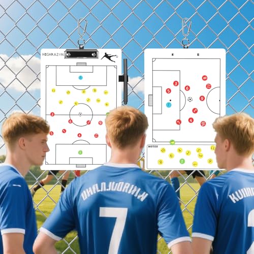 Magnetic Soccer Coaches Clipboard, White Double-Sided Dry Erase Coach Board, Tactics Whiteboard with Color Magnetic Sticker and 2 Markers for Coaches Gift - style: Soccer-B