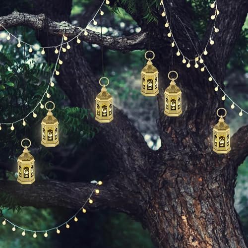 12pcs Gold Ramadan Lantern Lights, Ramadan Decorations, Mini EID Mubarak Candle Lanterns，Ramadan Decorations for Home, Table, wall رمضان للزينة ومصباح رمضان للزينة