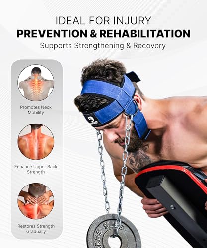 DMoose Fitness Neck Harness for Weight Lifting - Soft Padded Head & Chin Strap with 30" Heavy Duty Steel Chain - Neck Exerciser, Trainer & Strengthener to Support Injury Recovery and Intense Workouts - color: American