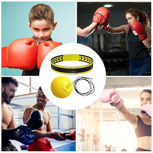 Boxing Reflex Ball Headband Multifunctional Fun Effective Hand Eye | Kids Beginners Punching Headband for Professionals Enthusiasts Beginners Amateurs Lovers Families Friends - color: Yellow ball