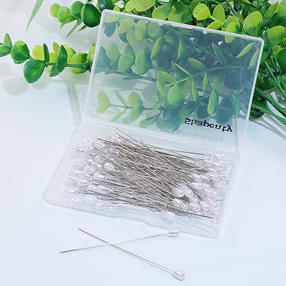 Shapenty Pearl Head Pins Teardrop Corsage Boutonniere Pins Straight Pins for Fabric Sewing Quilting Projects Jewelry Making Wedding DIY Craft Flower Decoration, 100PCS (75mm) - size: 75mm
