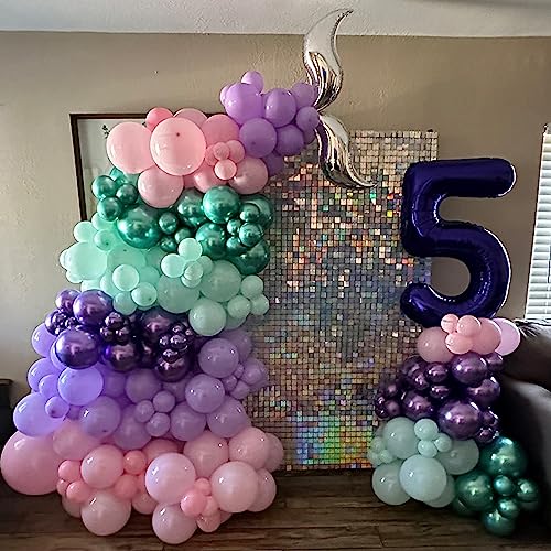 인어 파티 풍선 세트, 60팩 30.5cm(12인치) 메탈릭 퍼플 핑크 그린 블루 라텍스 풍선 여아용 인어 생일 파티 장식, 베이비 샤워, 생일, 바다 아래 파티 장식 - color: 블루 퍼플 인어