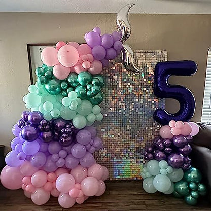 인어 파티 풍선 세트, 60팩 30.5cm(12인치) 메탈릭 퍼플 핑크 그린 블루 라텍스 풍선 여아용 인어 생일 파티 장식, 베이비 샤워, 생일, 바다 아래 파티 장식 - color: 블루 퍼플 인어
