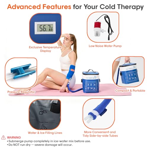 Cold Therapy Machine for Elbow, Ice Machine for Tennis Elbow&Post-Surgery Recovery, Cryotherapy Device with Temp Display & 3 Flow Modes, Adjustable Elbow Wrap for Arthritis, Bursitis, Swelling Relief