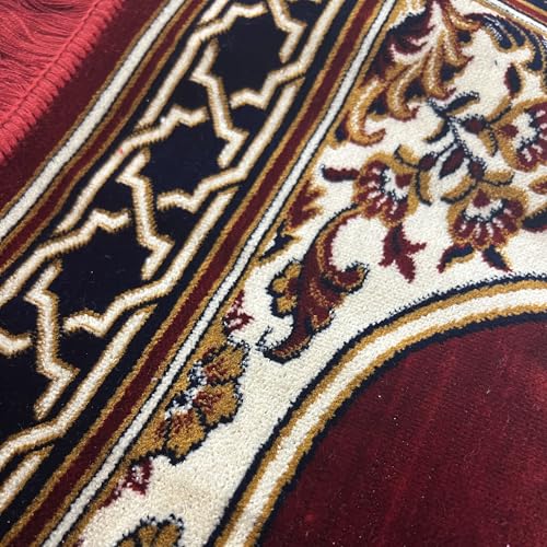 Modefa Turkish Islamic Prayer Rug - Multi Person Janamaz Sajada for Family or Large Gathering & Group Praying Carpet - Wide Plush Velvet Praying Mat (Mihrab Red - 5 Person) - color: Mihrab Red
