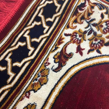 Modefa Turkish Islamic Prayer Rug - Multi Person Janamaz Sajada for Family or Large Gathering & Group Praying Carpet - Wide Plush Velvet Praying Mat (Mihrab Red - 5 Person) - color: Mihrab Red