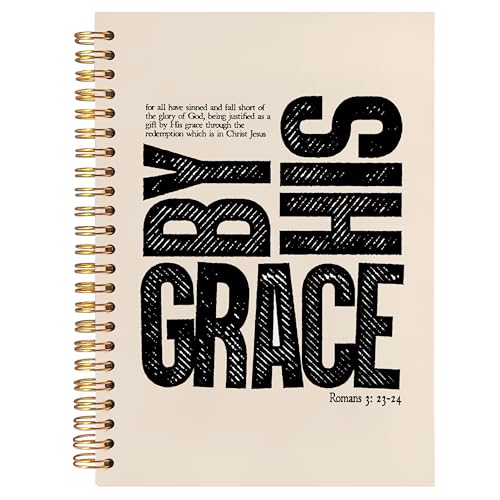 BearCake Christian Notebook Journal, Christian Gifts for Women, By His Grace Scripture Prayer Journal for Women, Bible Journaling Neutral Hardcover Spiral Notebook 5.5x8.3 - color: white Bible-grace