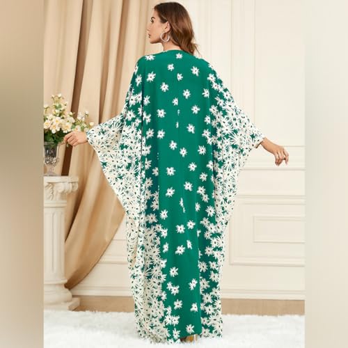 Embroidered Abaya Kaftans for Women Modern Elegant Dubai Moroccan Dubai Kaftan Dresses Abaya for Women Muslim Dress - color: Green-dandelion