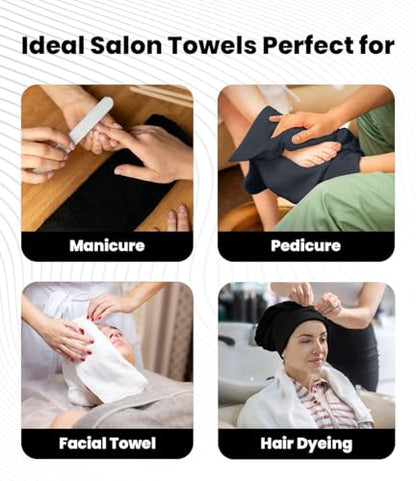 Avalon Towels Salon Towel - Black, Grey and White Hand Towels Bulk Pack of 24 - 100% Cotton Absorbent Spa, Facial & Gym Towel for Working Out - 16x27 Inches (Not Bleach Proof) - color: Black, Grey, White