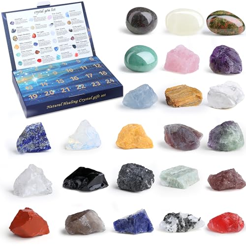 MAIBAOTA Crystal Advent Calendar 2026-24 Day Christmas Countdown Calendars for Adult Teens - Geographic Gemstone Rocks and Minerals Collection - Natural Crystals and Healing Stones