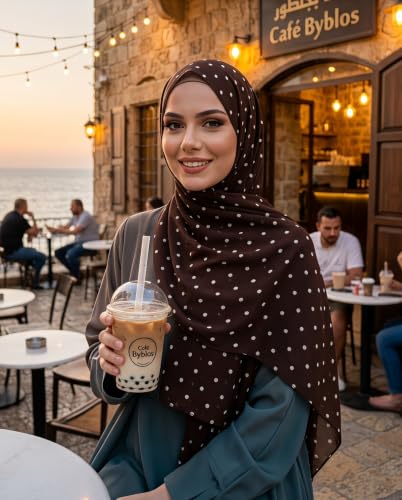 ZGMYC Watercolour Floral Printed Hijab Scarf for Women Soft Modal Cotton Instant Hijab Head Wraps Shawls Long Scarves - color: Brown Polka Dot