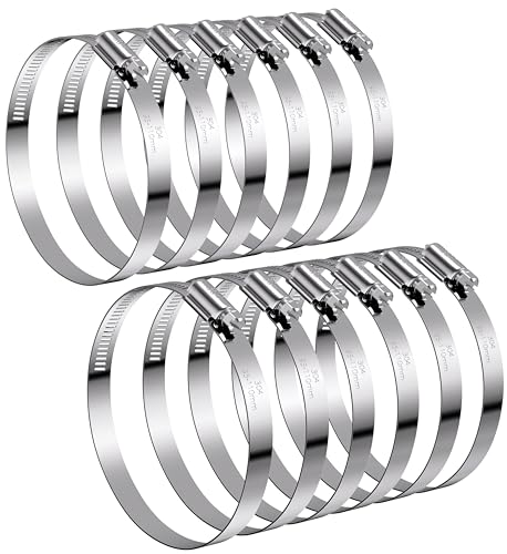 12Pack 4 inch Hose Clamps,Stainless Steel Large Hose Clamp Adjustable | from 3-3/4"-4-5/16"/95-110mm,Metal Worm Gear Duct Clamp for Dryer Vent Hose,Fuel Line,Plumbing,Automotive,Exhaust,Radiator - size: 4 inch (3-3/4" - 4-5/16")