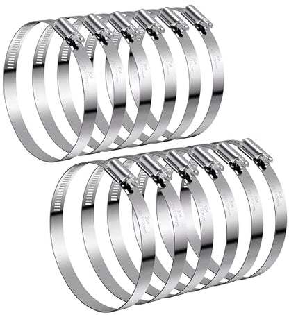 12Pack 4 inch Hose Clamps,Stainless Steel Large Hose Clamp Adjustable | from 3-3/4"-4-5/16"/95-110mm,Metal Worm Gear Duct Clamp for Dryer Vent Hose,Fuel Line,Plumbing,Automotive,Exhaust,Radiator - size: 4 inch (3-3/4" - 4-5/16")