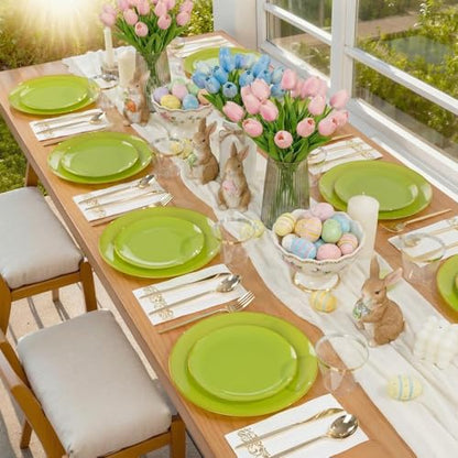 MirthMood 210pcs Green Plastic Plates,Disposable Green Gold Party Plates,Include 30 Dinner,Dessert Plate,30 Cup&30 Napkins, 90 Gold Silverware for St Patrick's Day & Wedding & Birthday（grape green） - color: Grape Green, size: 210