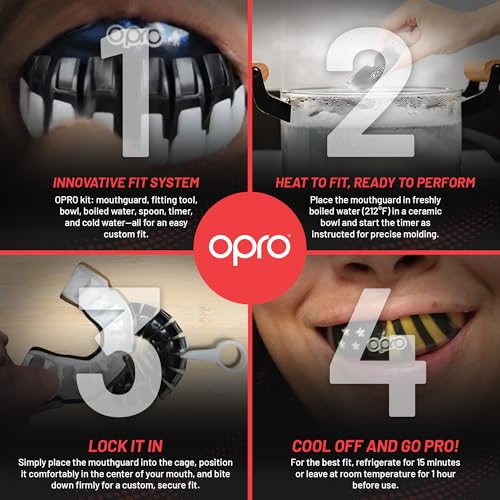 OPRO Instant Custom-Fit Mouthguard – Dentist Level Gum Shield Adult and Kids – OPRO Mouth Guard Boxing and MMA, Self-Fit Gum Shield Rugby – Maximum Protection with Dental Warranty (Gold/White) - color: White/Mint, size: Adult (10+)