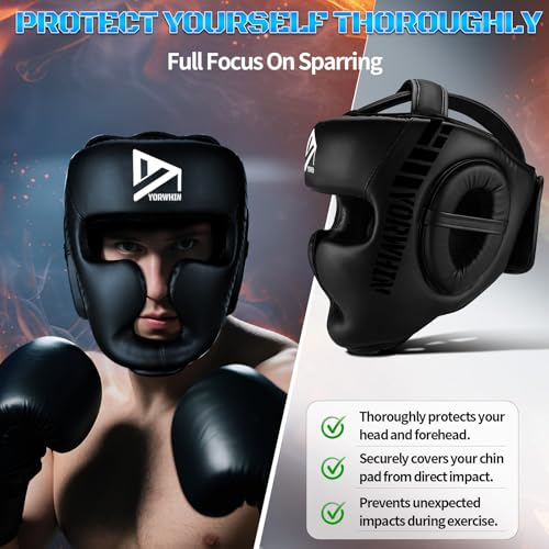 𝗣𝗥𝗘𝗠𝗜𝗨𝗠 Youth Kids Boxing Headgear, MMA Training Sparring Safety Head Guard, Boxing Head Gear Helmet for Training Kickboxing Sparring Karate Taekwondo Muay Thai - size: Medium