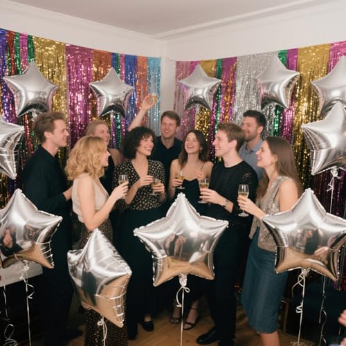 Silver Star Balloons Graduation Foil Balloons Easter Mylar Balloon For Helium Metallic 12pcs 18 Inch Silver Birthday Decorations Room Decor Party Decorations Baby Shower Anniversary Wedding Christmas - style: Silver