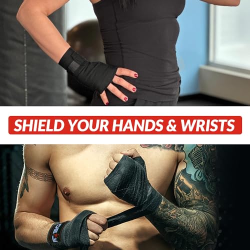 DEFY Professional 180 Inch Hand Wraps for Boxing Muay Thai MMA Elastic Bandages for Men & Women -Pair - color: Black