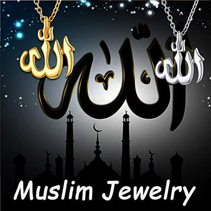 U7 Allah Pendant Necklace with Chain Platinum / 18K Gold Plated Muslim Jewelry Islamic Pendant - color: 01.Polished Black