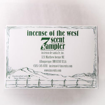 Incienso de Santa Fe - 7 Scent Sampler Natural Wood Incense with Burner, Includes Piñon, Cedar, Juniper, Hickory, Alder, Mesquite, and Fir Balsam (70 Bricks) - Made in the USA