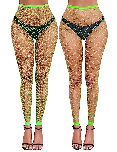 Avidlove Fishnet Stockings for Women Footless High Waist Fishnets Tight | Thigh High Stockings, Open Toe, High Stretch, Comfortable, Gothic Costume, Rave Outfits, for Cosplay, Halloween - color: Neon Green-gp