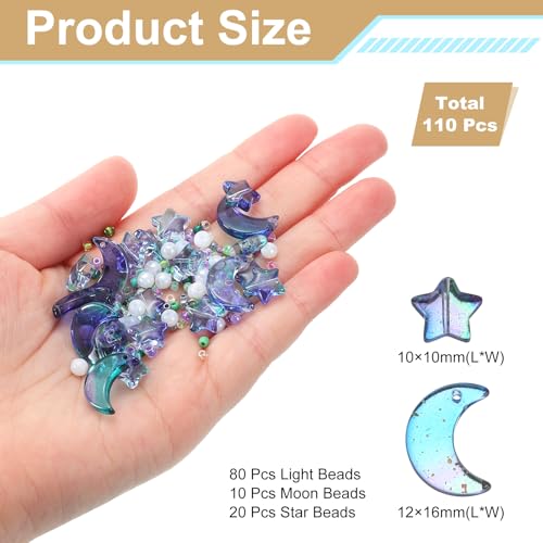 uxcell 110Pcs Star Moon Beads, Star Moon Acrylic Pearl Beads Crystal Glass Spacer Bead for DIY Making Jewelry Bracelets Craft, Green Purple - color: Green Purple