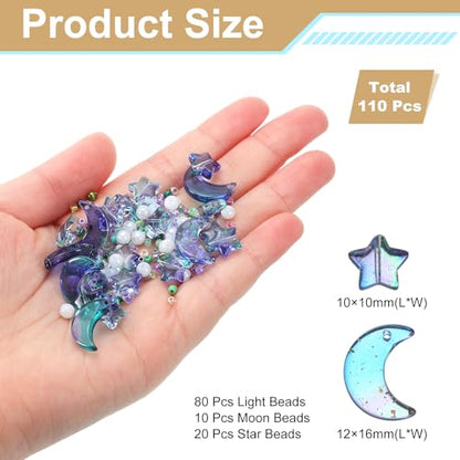 uxcell 110Pcs Star Moon Beads, Star Moon Acrylic Pearl Beads Crystal Glass Spacer Bead for DIY Making Jewelry Bracelets Craft, Green Purple - color: Green Purple