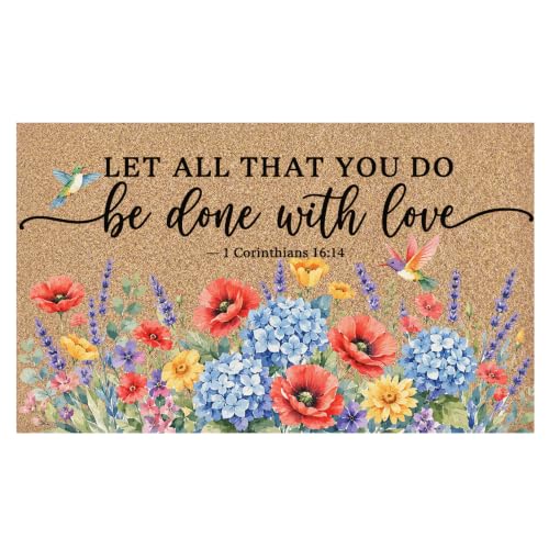 Christian Floral Faux Coco Coir Doormat Door Mat 17x30 Inch - color: Lemon Floral